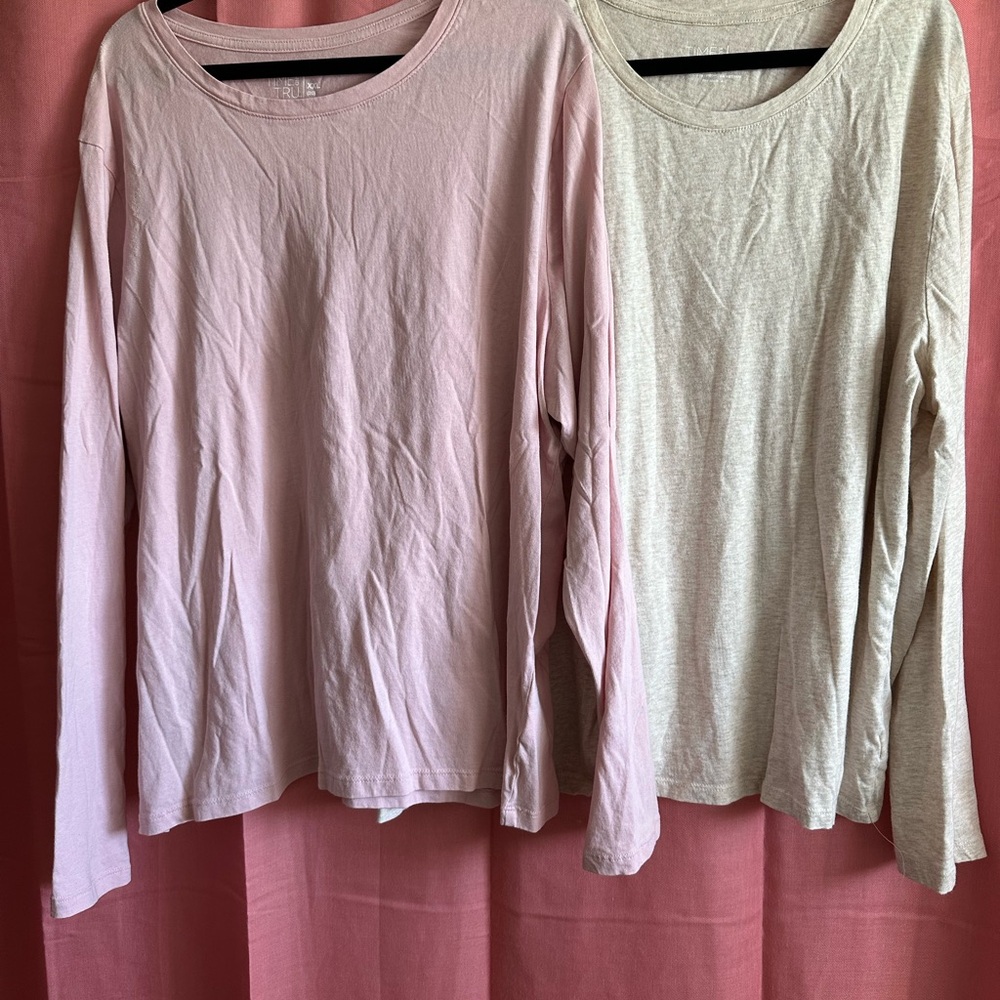 Time and Tru Women's Long Sleeve Tops - Light Pink and Cream